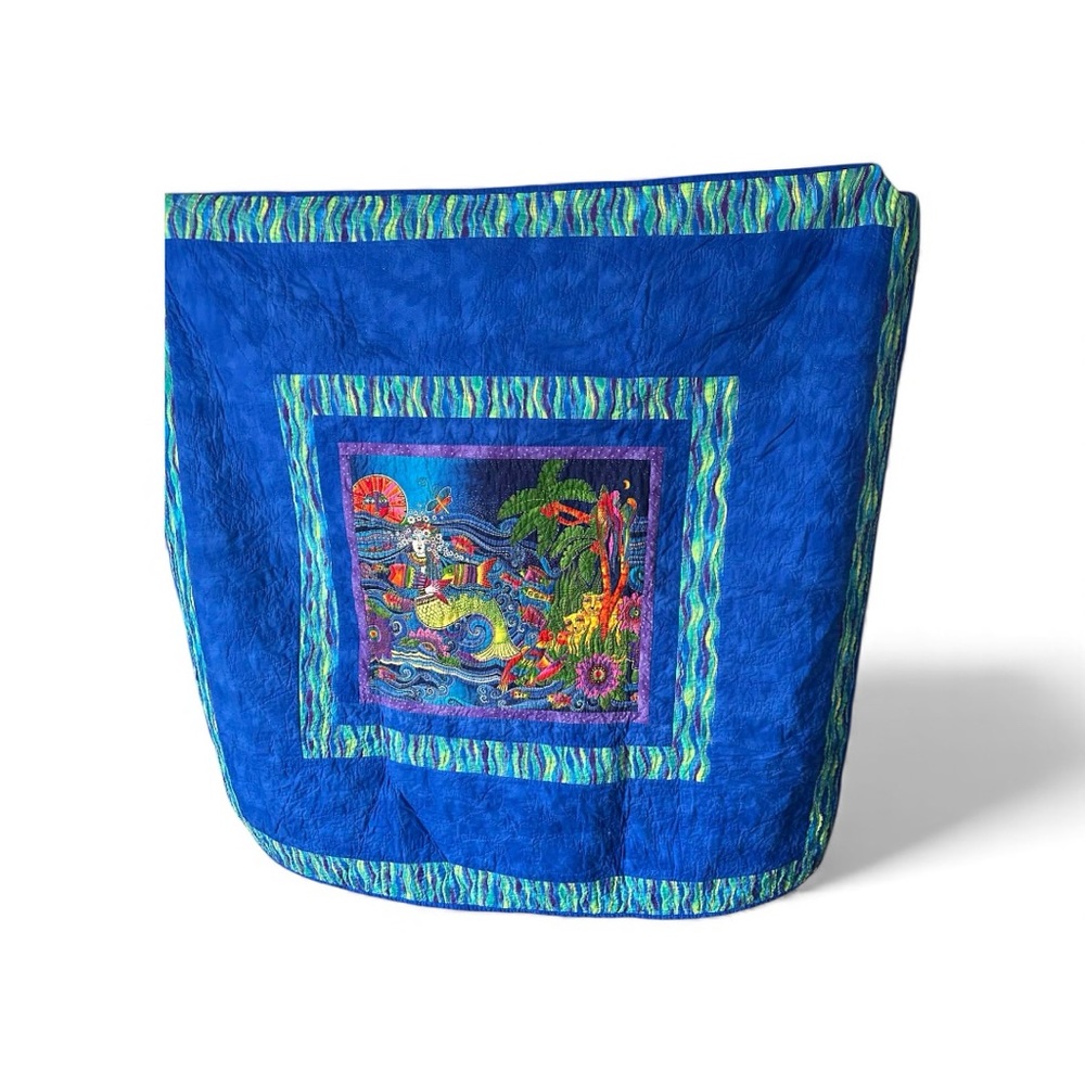 Vintage Handmade Mermaid Art Quilt/Blanket (Twin Size) w/ Fun Fish Backside